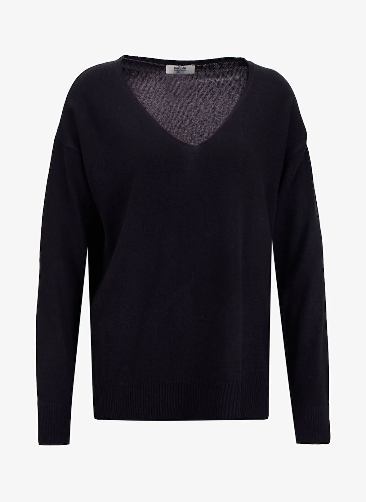 People By Fabrika V Yaka Loose Fit Düz Siyah Kazak Kadın PBF5WL-KZK9519