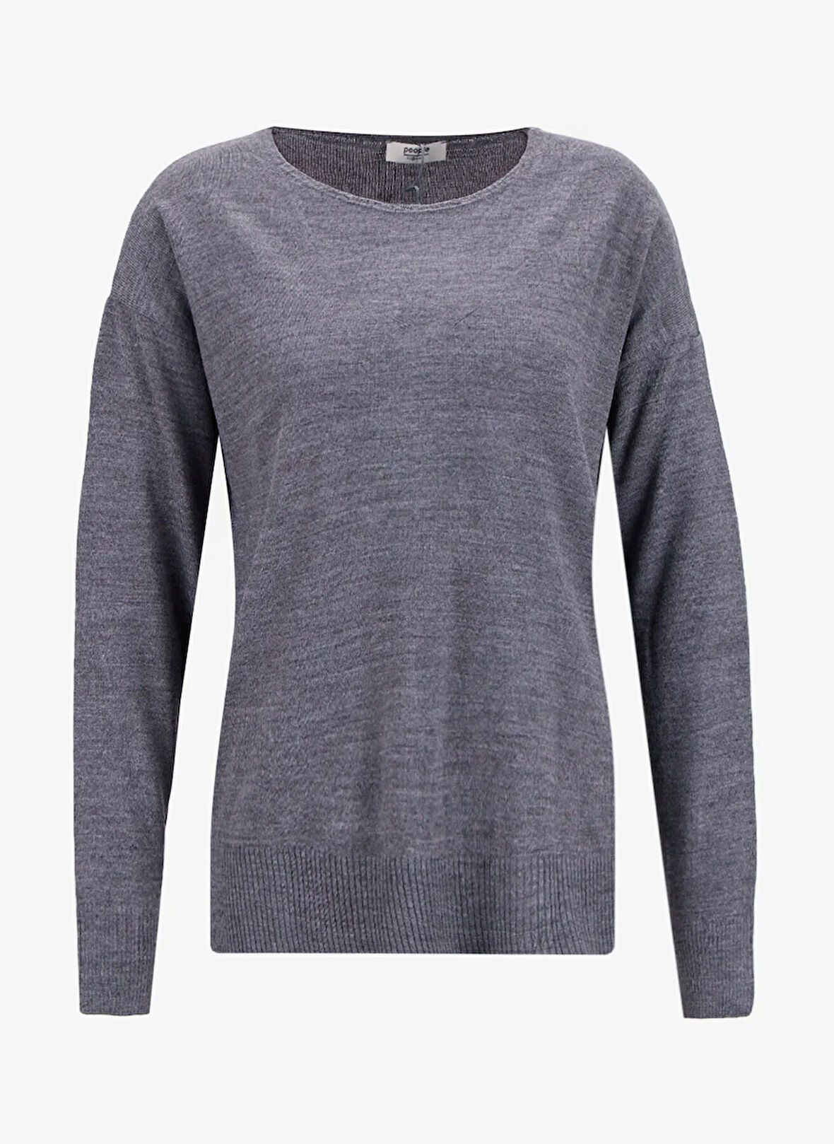 People By Fabrika V Yaka Loose Fit Düz Gri Kazak Kadın PBF5WL-KZK9519