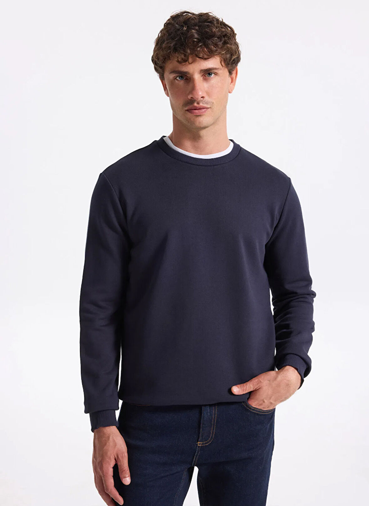 People By Fabrika Bisiklet Yaka Düz Lacivert Erkek Sweatshırt PBF5WM-SWT 5055