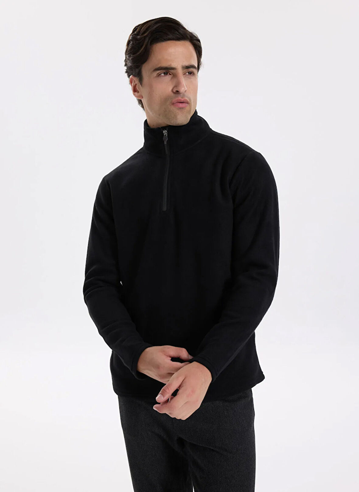 People By Fabrika Bisiklet Yaka Düz Siyah Erkek Sweatshırt PBF5WM-SWT 5054