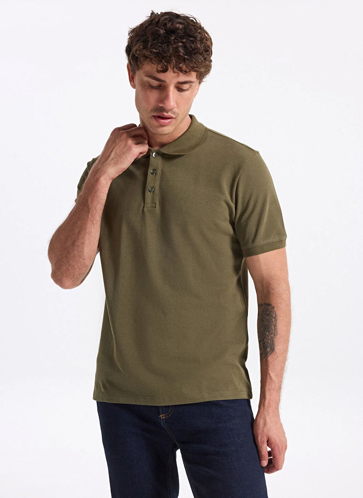 People By Fabrika Düz Haki Erkek Polo T-Shirt PBF5WM-TST 5022