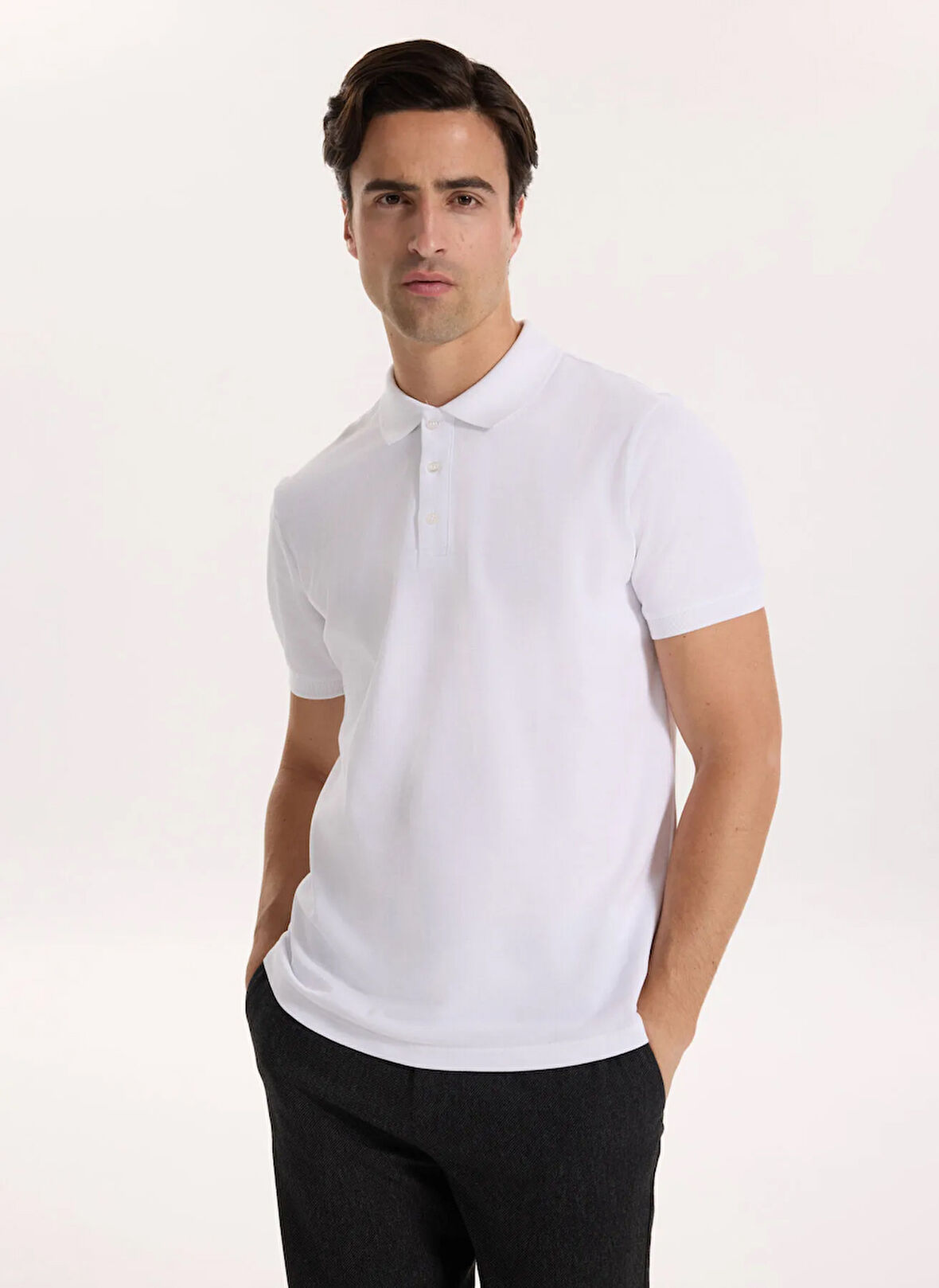 People By Fabrika Düz Beyaz Erkek Polo T-Shirt PBF5WM-TST 5022