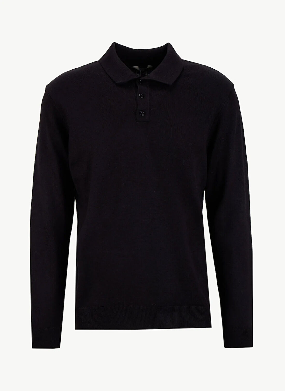 People By Fabrika Polo Yaka Basic Düz Siyah Erkek Kazak PBF5WM-KZK9555