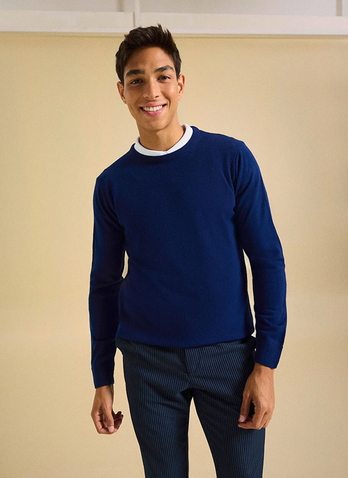 People By Fabrika Bisiklet Yaka Basic Düz Lacivert Erkek Kazak PBF5WM-KZK9557