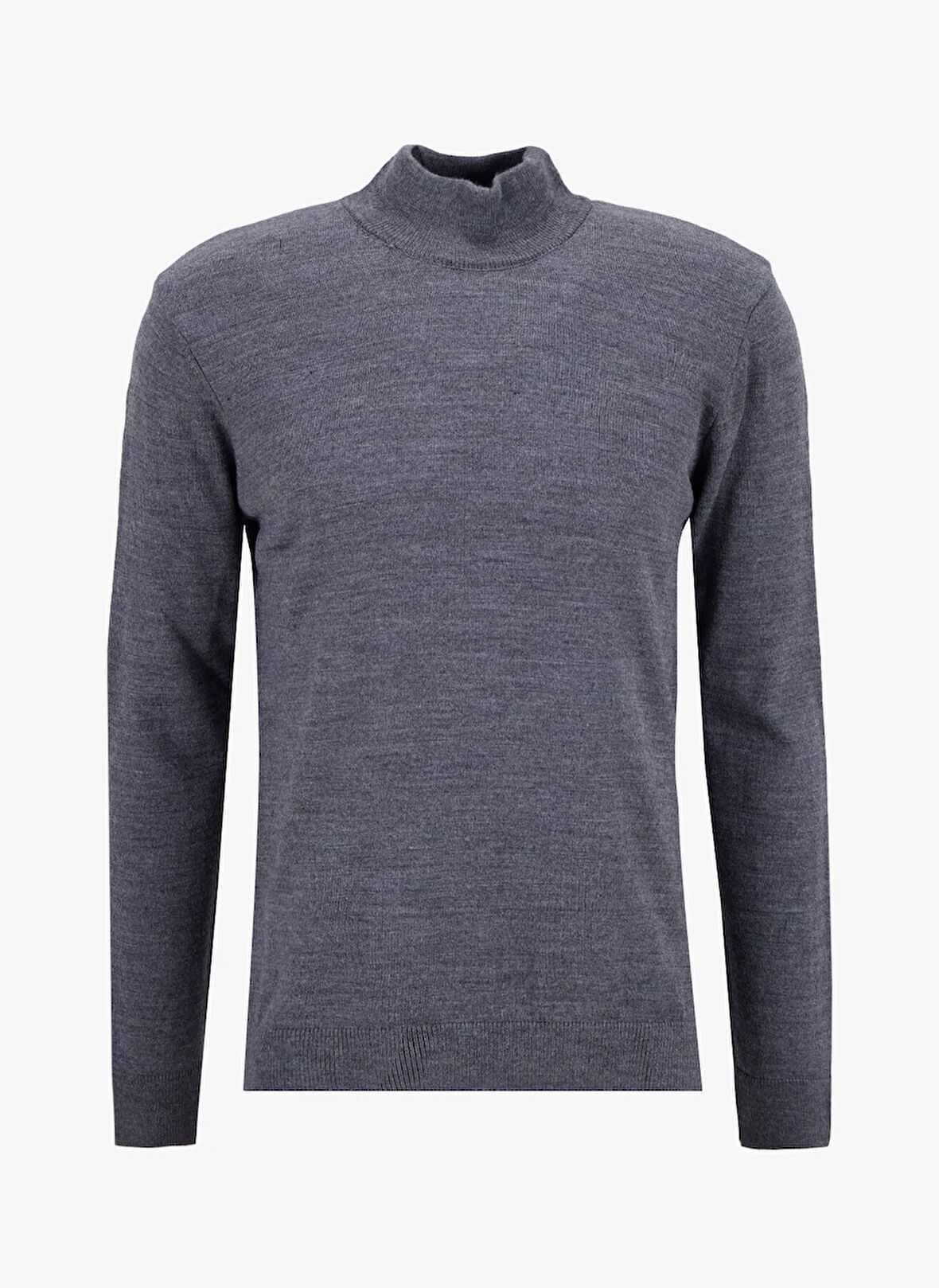 People By Fabrika Dik Yaka Basic Düz Gri Erkek Kazak PBF5WM-KZK9556