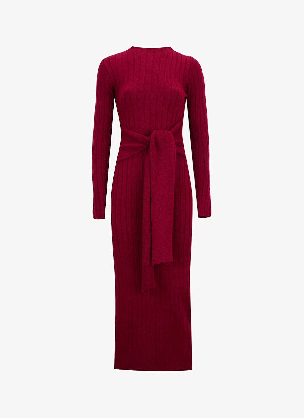 People By Fabrika Yarım balıkçı Yaka Fitilli Bordo Midi Kadın Elbise PBF5WL-ELB5102