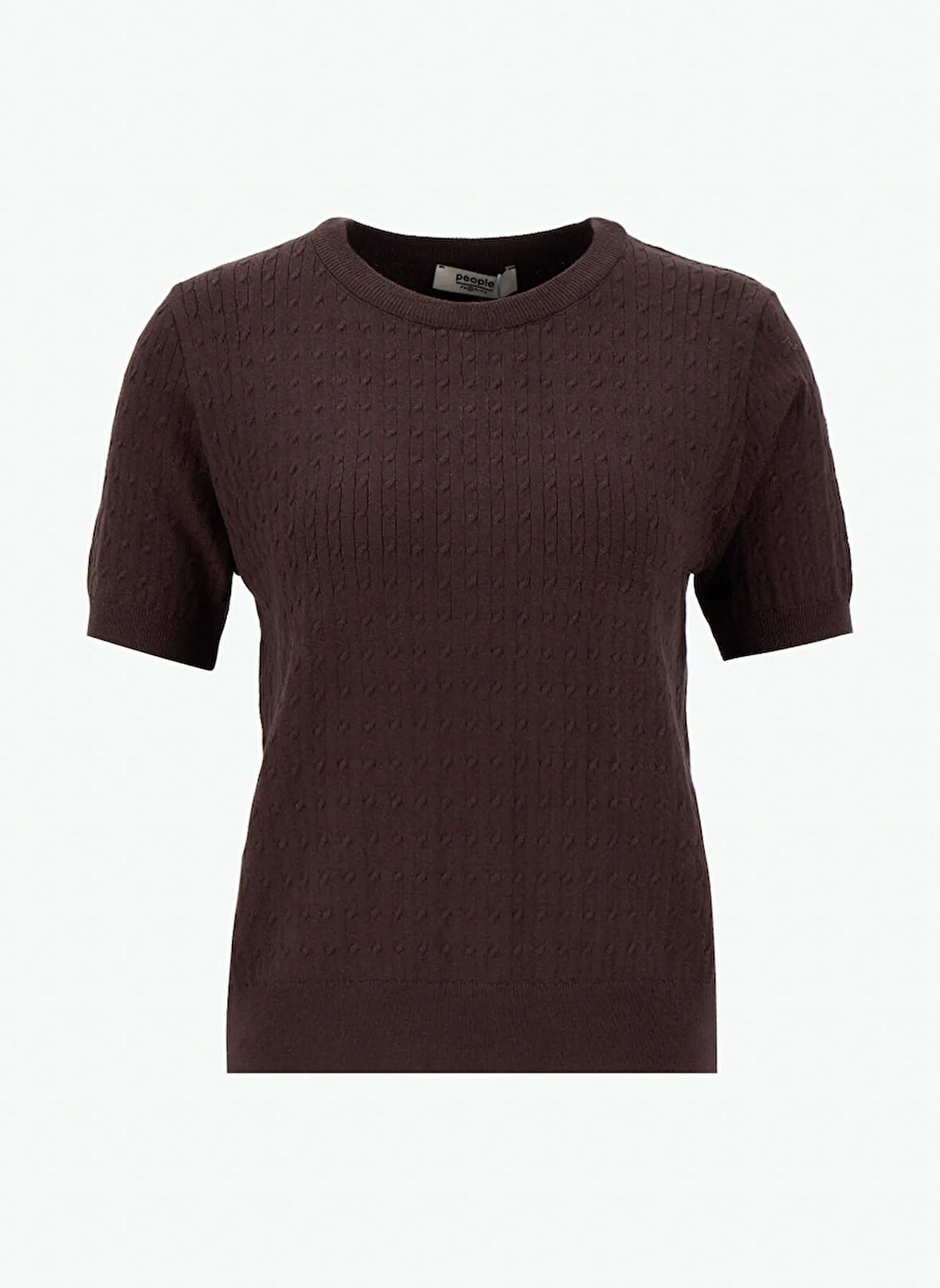 People By Fabrika Bisiklet Yaka Basic Saç Örgü Desenli Kahve Kazak Kadın PBF5WL-KZK9545