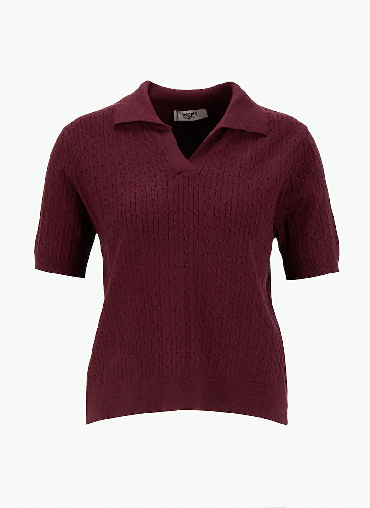 People By Fabrika Gömlek Yaka Basic Düz Bordo Kazak Kadın PBF5WL-KZK9526