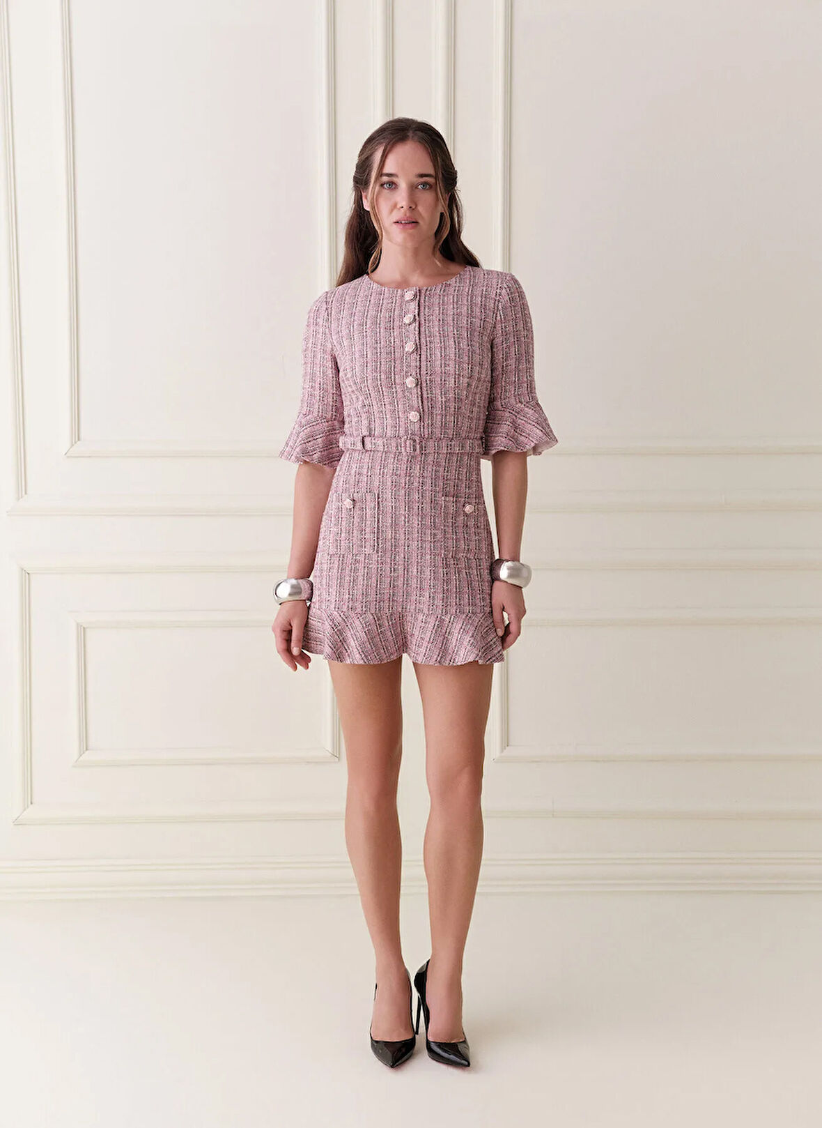 Selyns Bisiklet Yaka Pembe Kısa Kadın Elbise Rosata Elbise