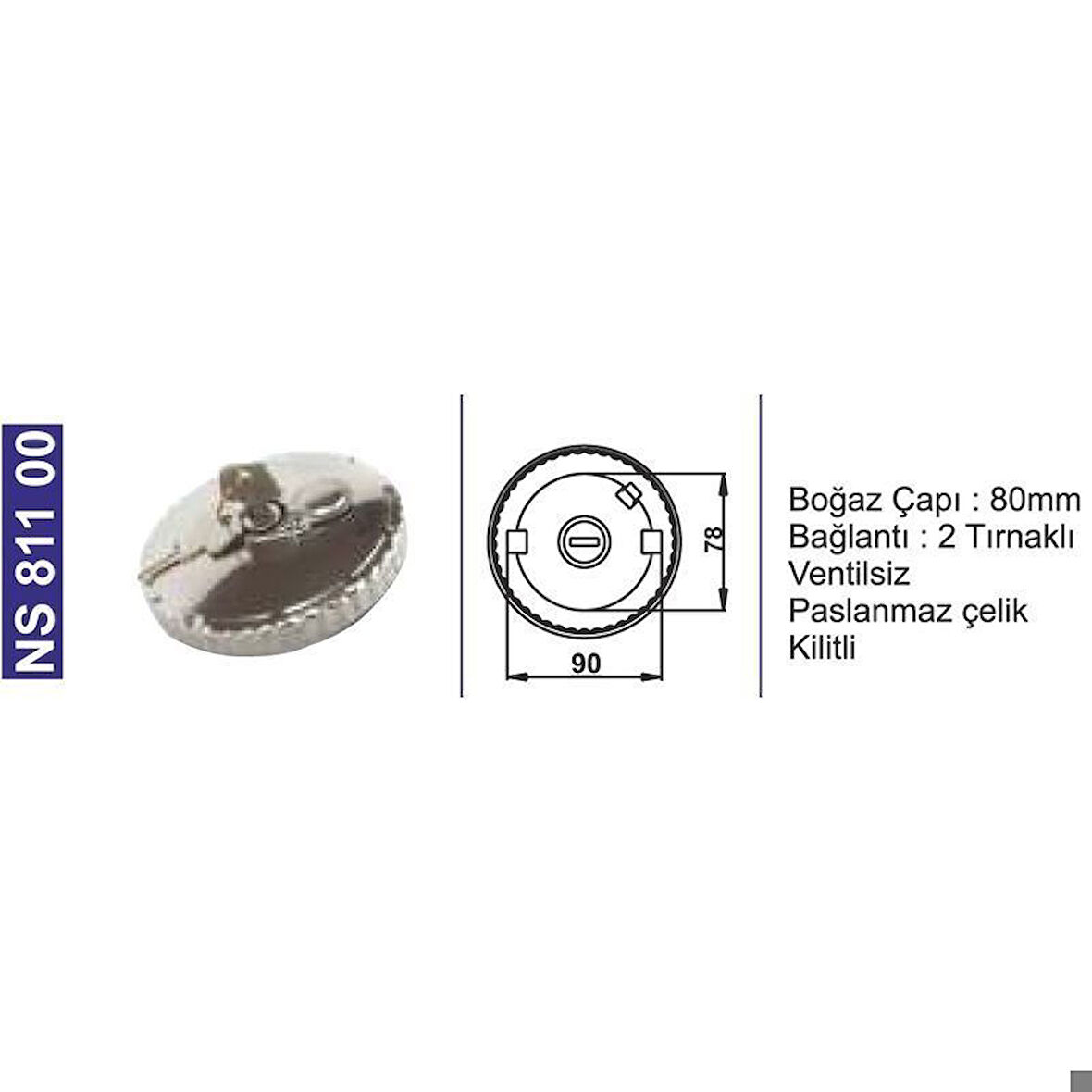 Depo Kapağı Kilitli-Paslanmaz-İki Tırnaklı Bmc.Fatıh(Em)-Mercedes Kamy-Volvo Kamy-Daf-Scanıa 131585 - NS81100