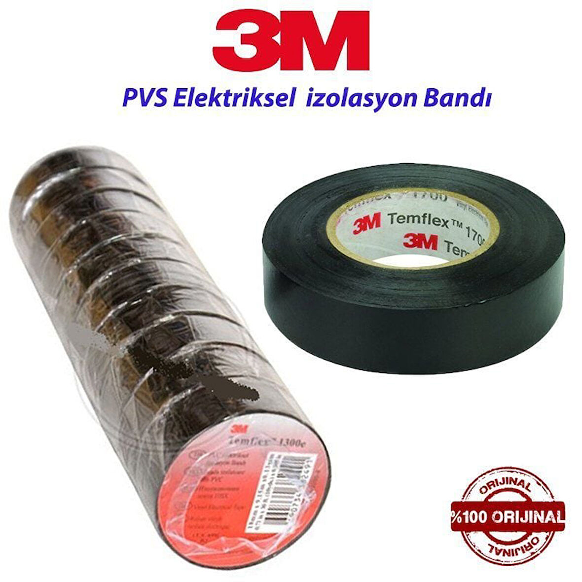 3M Temflex 1300E Pvc Elektrik Izole Bant 0,13X18Mm X9,15 10'Lu - 1300SET