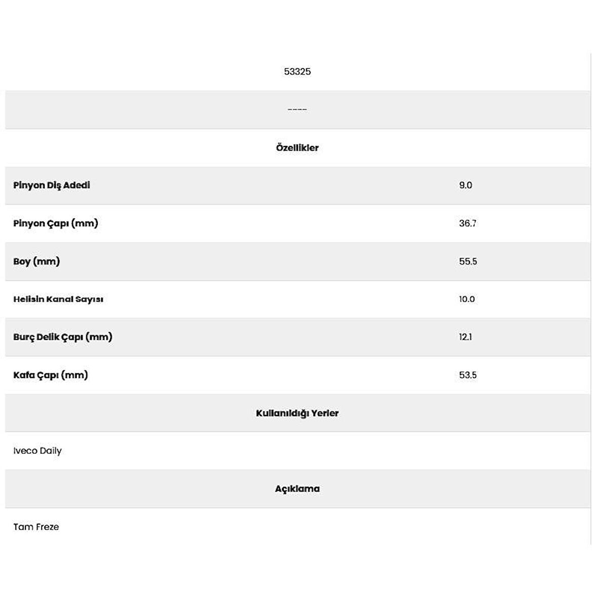 Form Metal 53325 Karsan 10 Kanal 9 Dıs 10062101 Marş Dişlisi