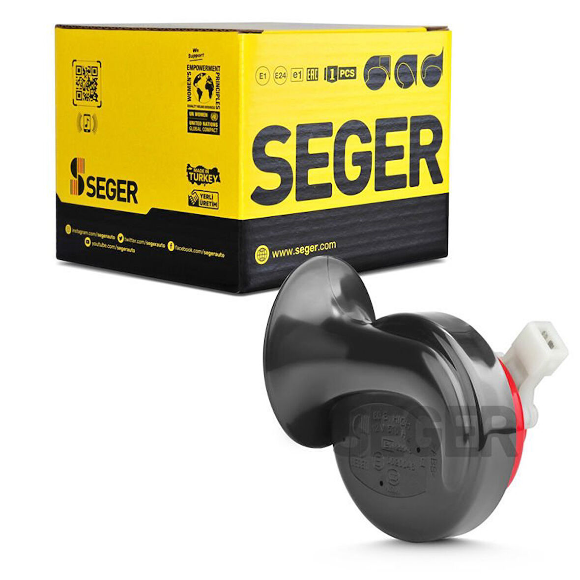 SEGER-60B Salyangoz Korna 12V (Dadat), İnce Ses ,Jpt Soket (Dacia, Renault, Citreon, Peugeot)