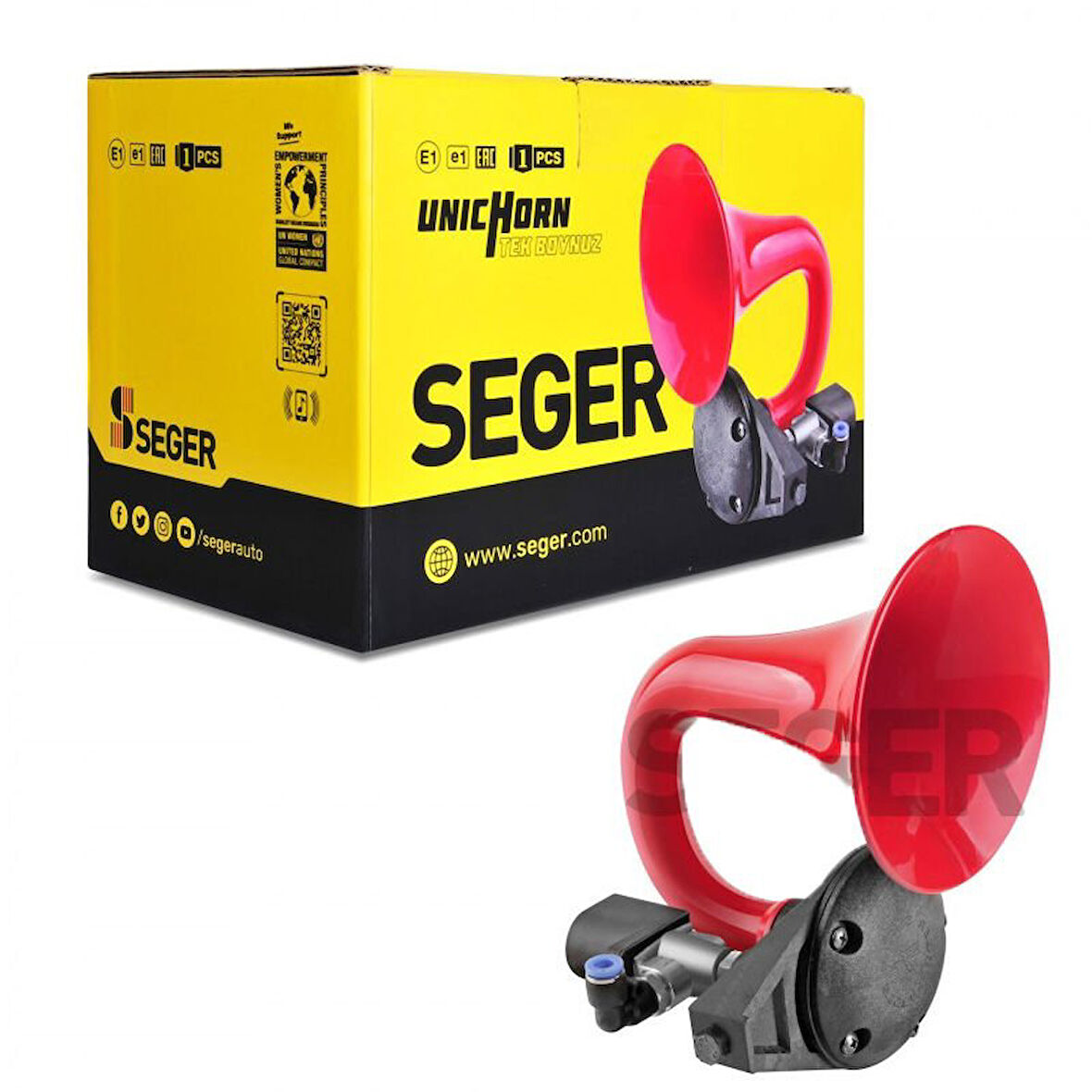 SEGER-80Jh Tek Boynuz Havalı Korna 24V (Unıchorn), Kırmızı Plastik Borulu