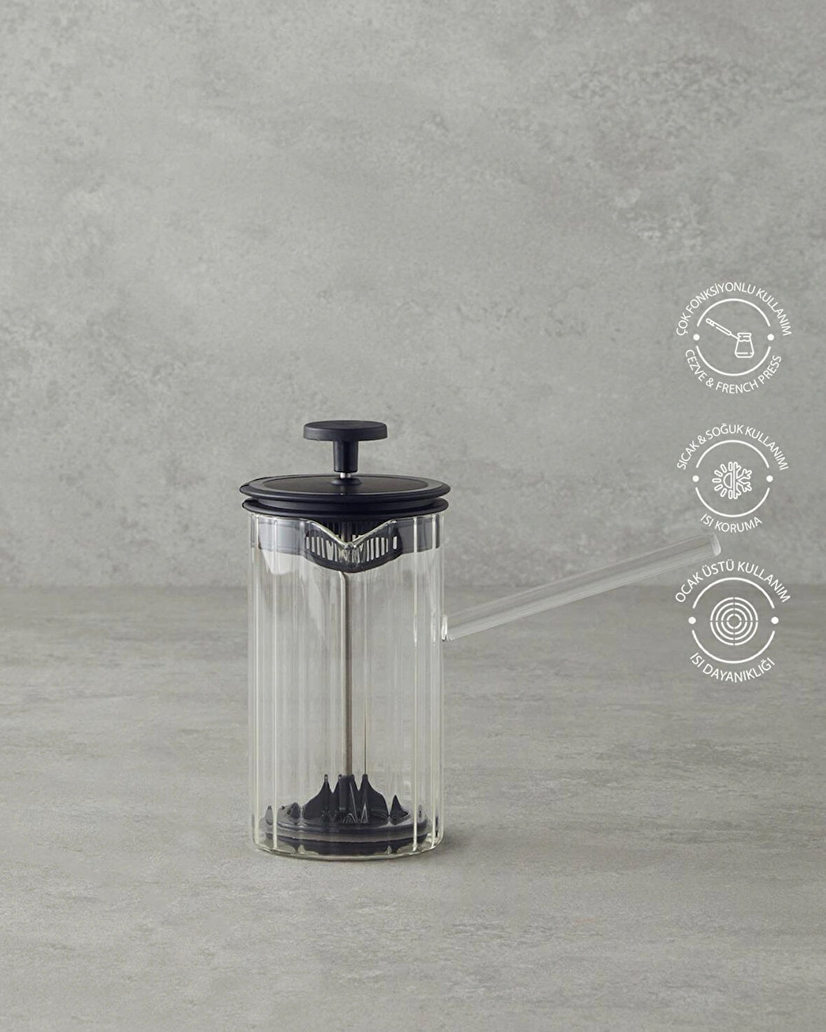Denaro Home Borosilikat Optikli French Press ve Cezve 2'si 1 Arada 450ML