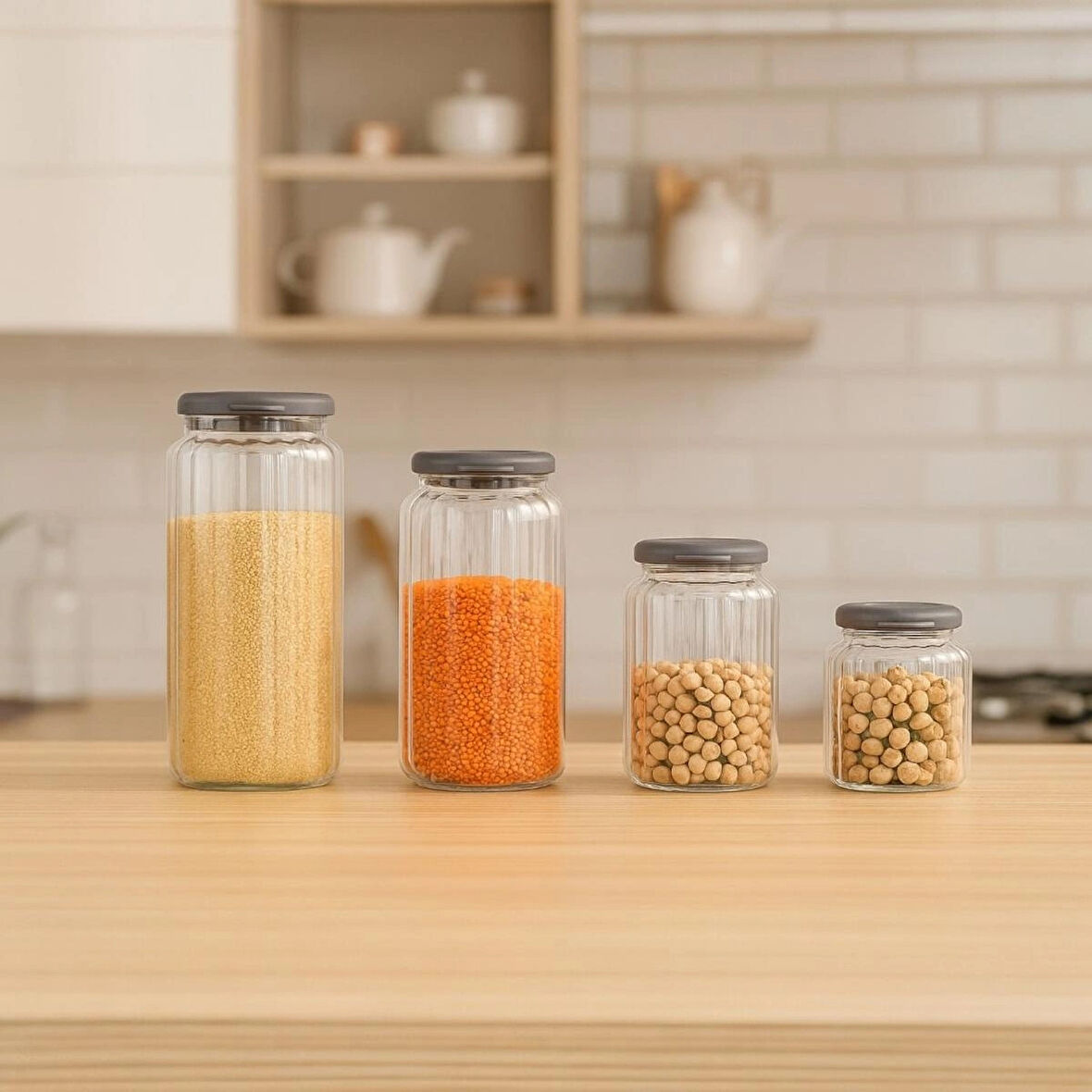 Denaro Home Chiaro Optikli Borosilikat Siyah Plastik Kapaklı Kavanoz Minik Boy 475ML
