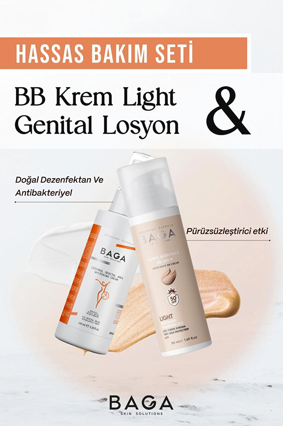 Baga BB Krem Light & Genital Bölge Beyazlatıcı Krem İkili Set