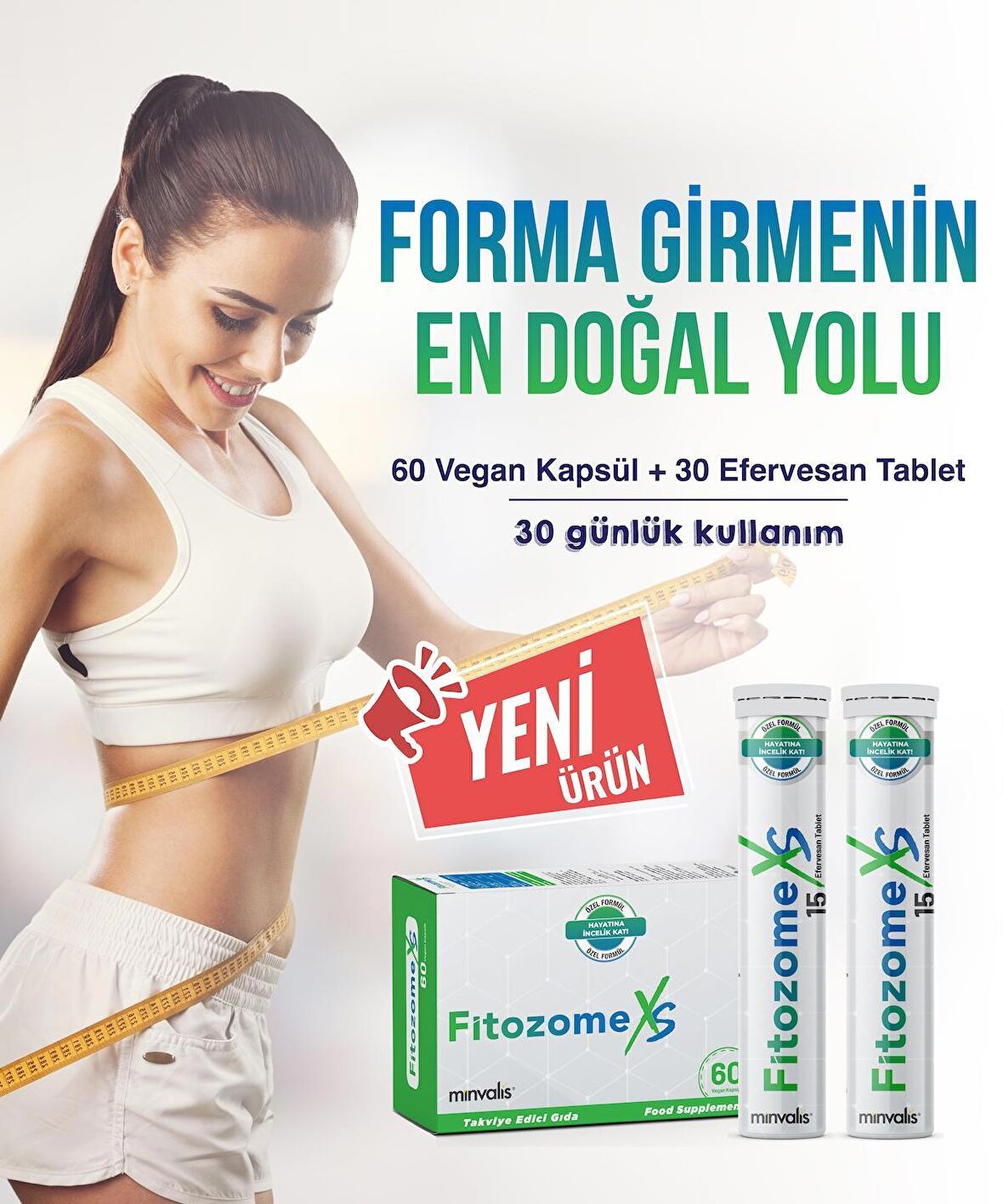 Minvalis Fitozome XS Form ve Diyet Seti (60 vegan kapsül + 30 efervesan tablet = 30 Günlük Kullanım)