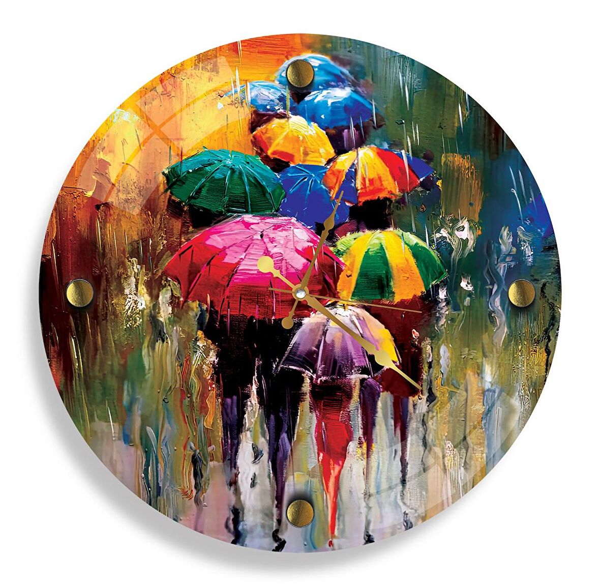 Renkli Şemsiye Cam Saat - 40 cm