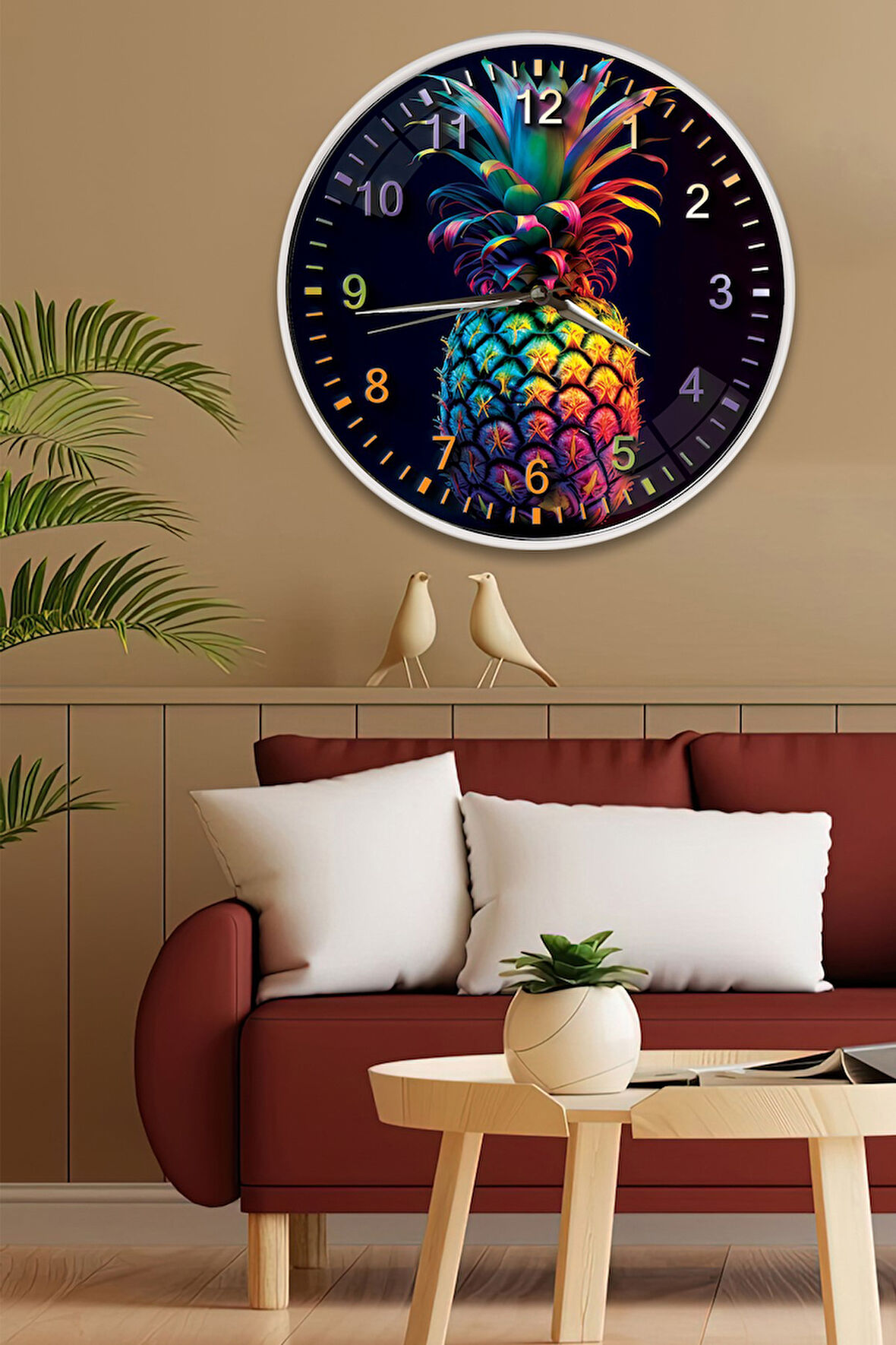 Renkli Ananası Duvar Saati - 29 cm