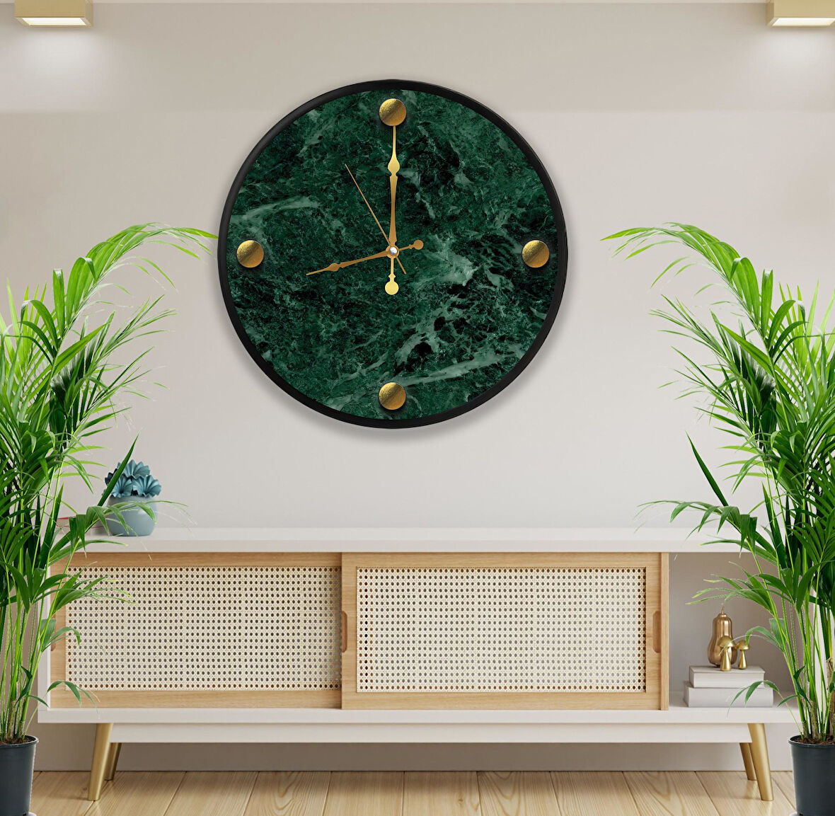 Yeşil Mermer Kanvas (Ahşap) Duvar Saati - 70 cm