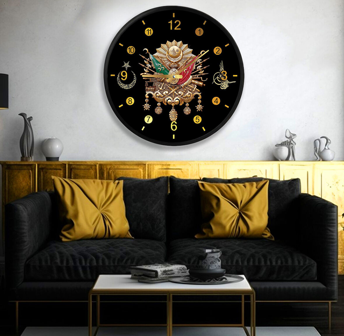 Osmanlı Arması Kanvas (Ahşap) Duvar Saati - 70 cm