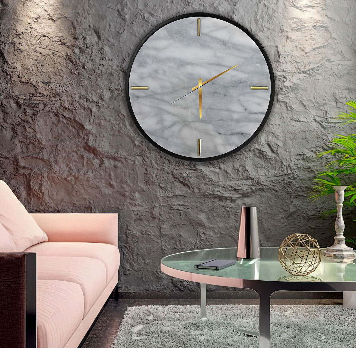 Mermer Kanvas (Ahşap) Duvar Saati - 70 cm