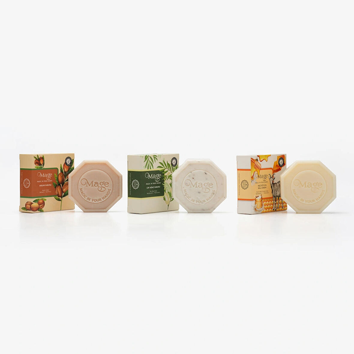 Mage Argan & Çay Ağacı & Keçi Sütü ve Bal Doğal Sabunları 3' lü Set