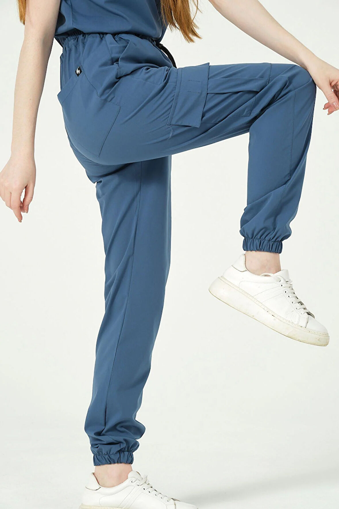 İndigo Likralı Kargo Cep Jogger Paça Doktor Hemşire Forması Tek Alt Unisex