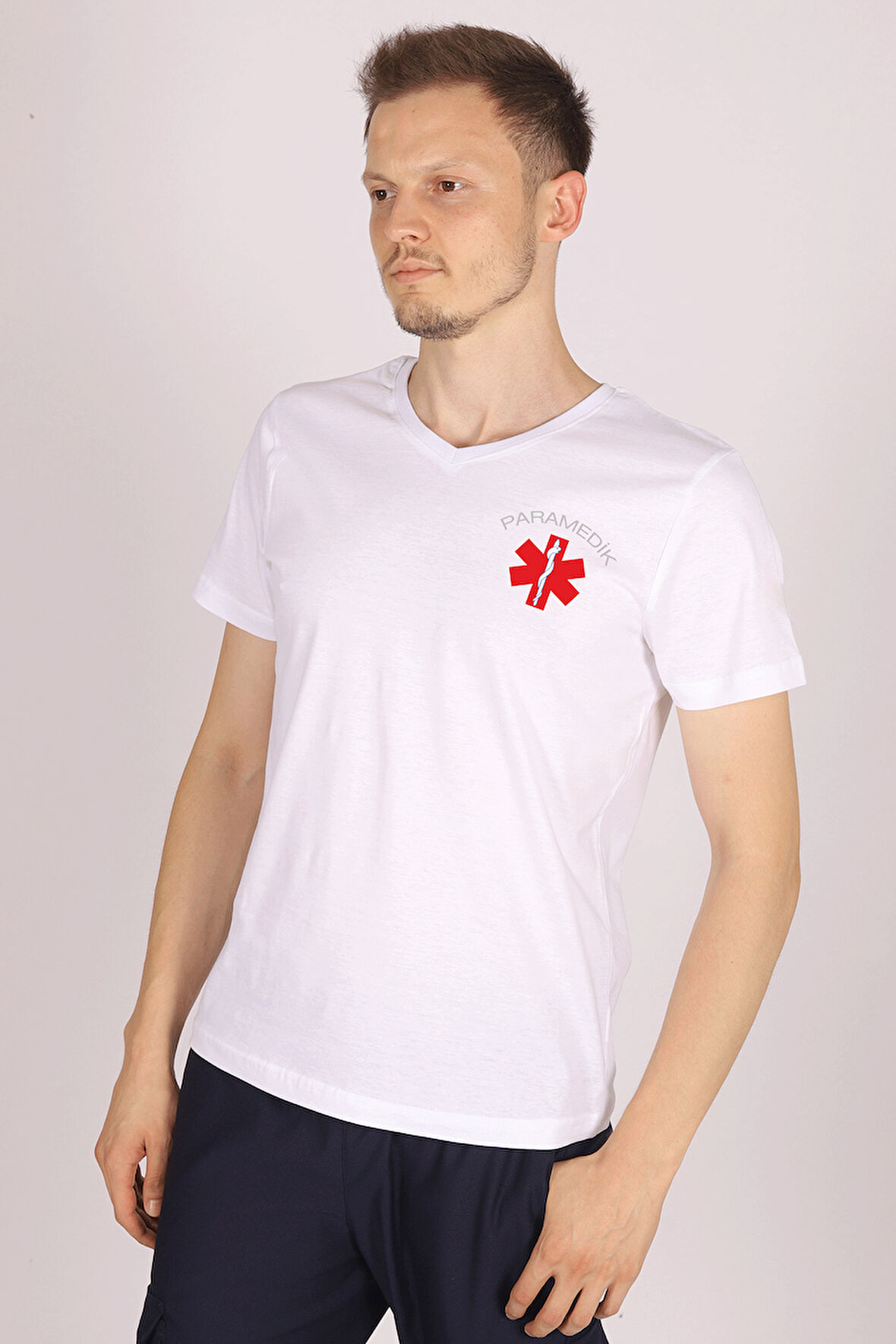 Beyaz Paramedik V Yaka Tişört Unisex