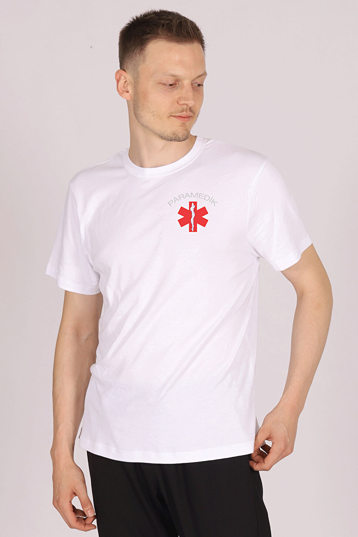 Beyaz Paramedik Bisiklet Yaka Tişört Unisex