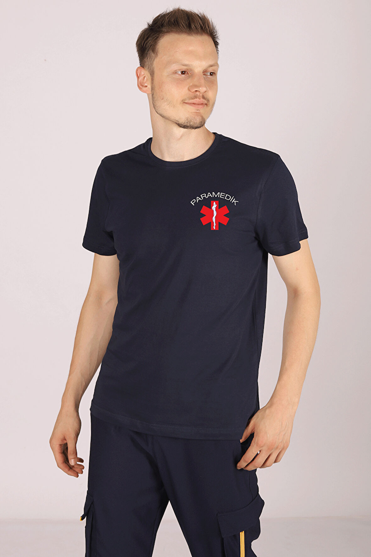 Lacivert Paramedik Bisiklet Yaka Tişört Unisex