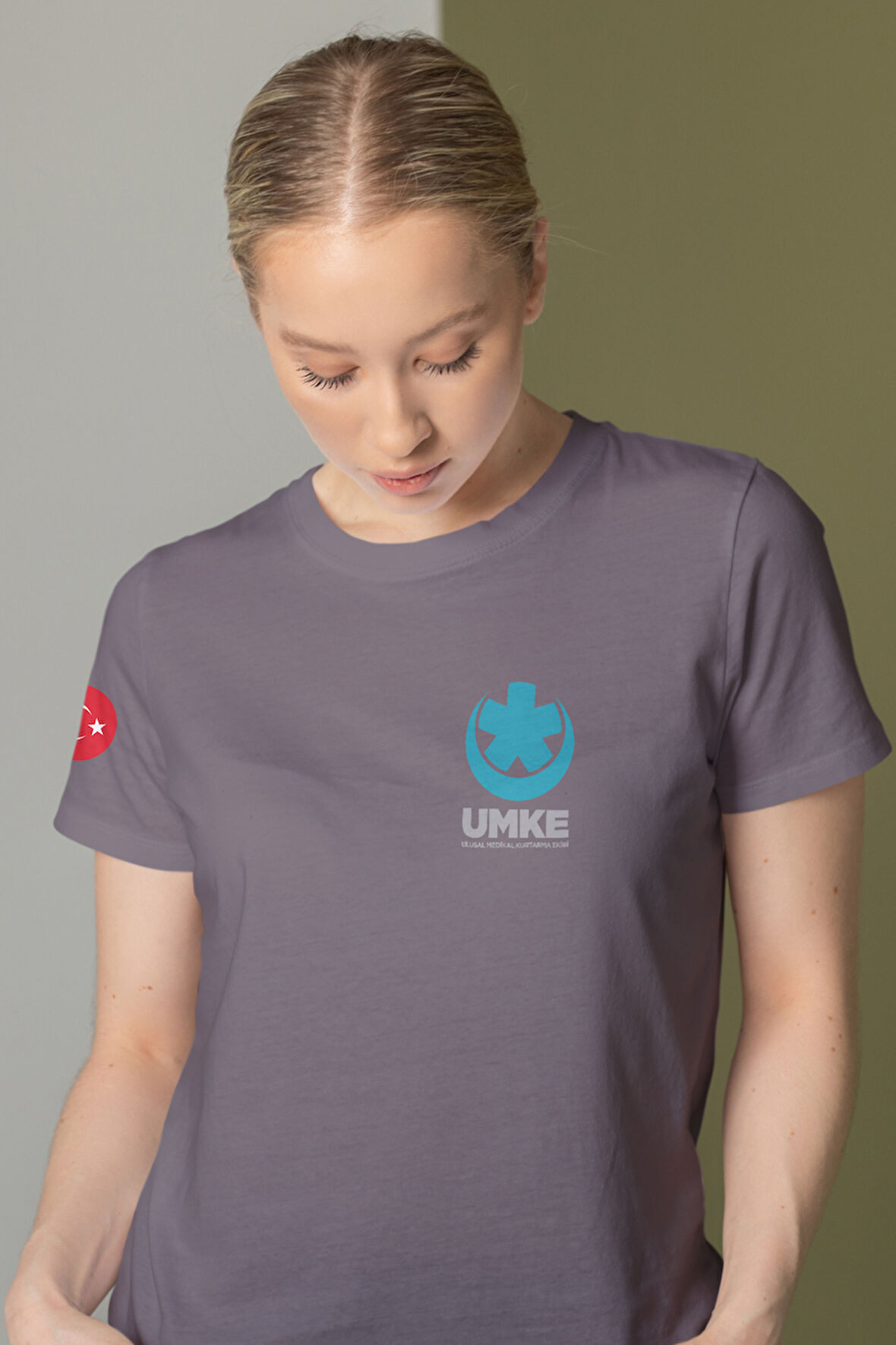 Gri UMKE Bisiklet Yaka Tişört Unisex