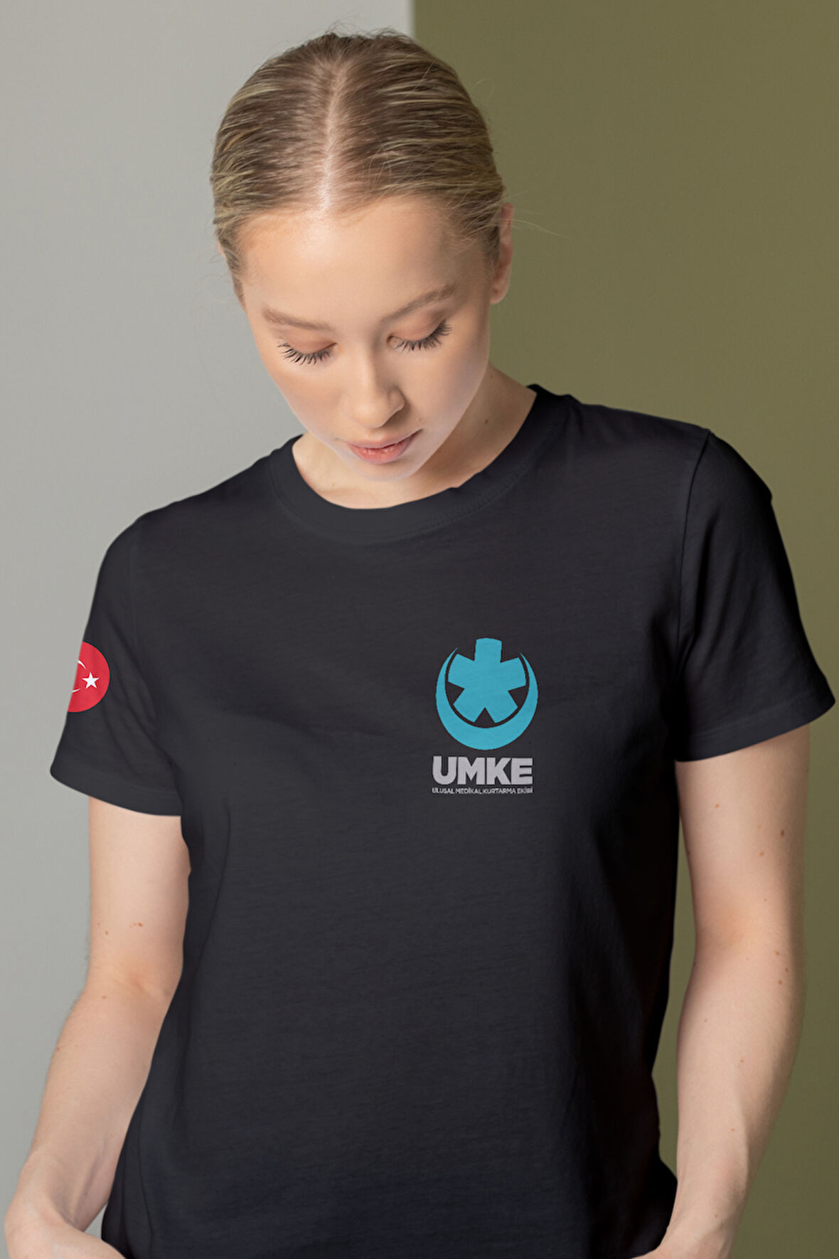 Siyah UMKE Bisiklet Yaka Tişört Unisex