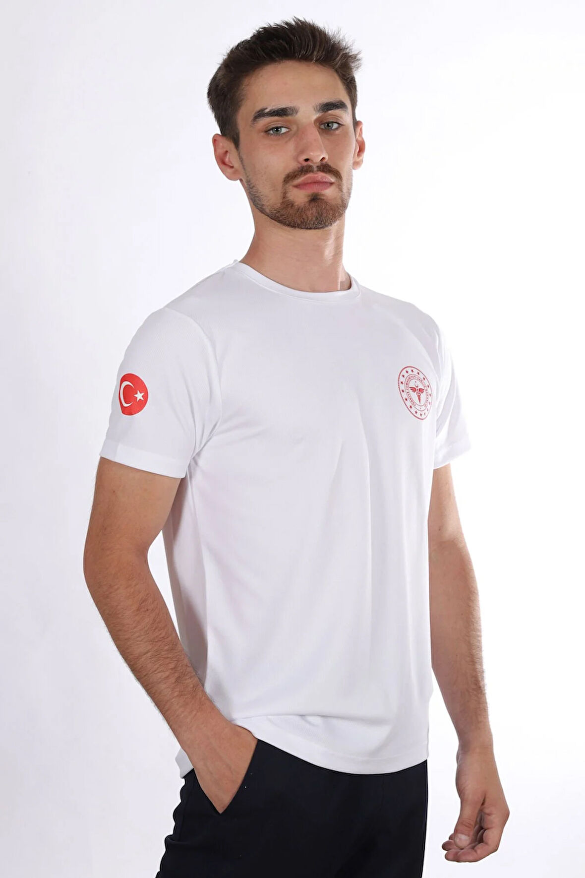 Beyaz 112 Acil Sağlık Dry Touch Bisiklet Yaka Tişört Unisex