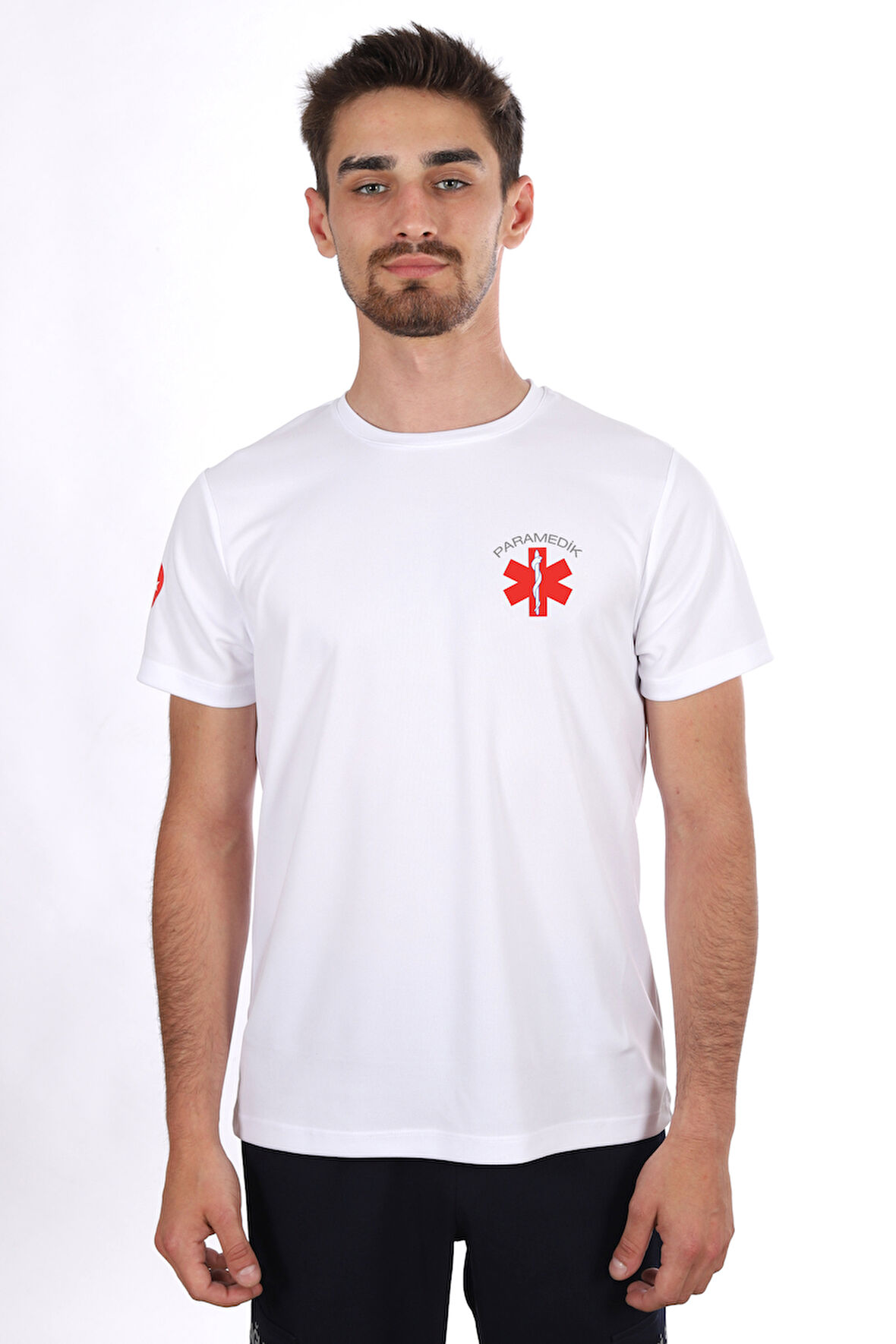 Beyaz Paramedik Dry Touch Bisiklet Yaka Tişört Unisex