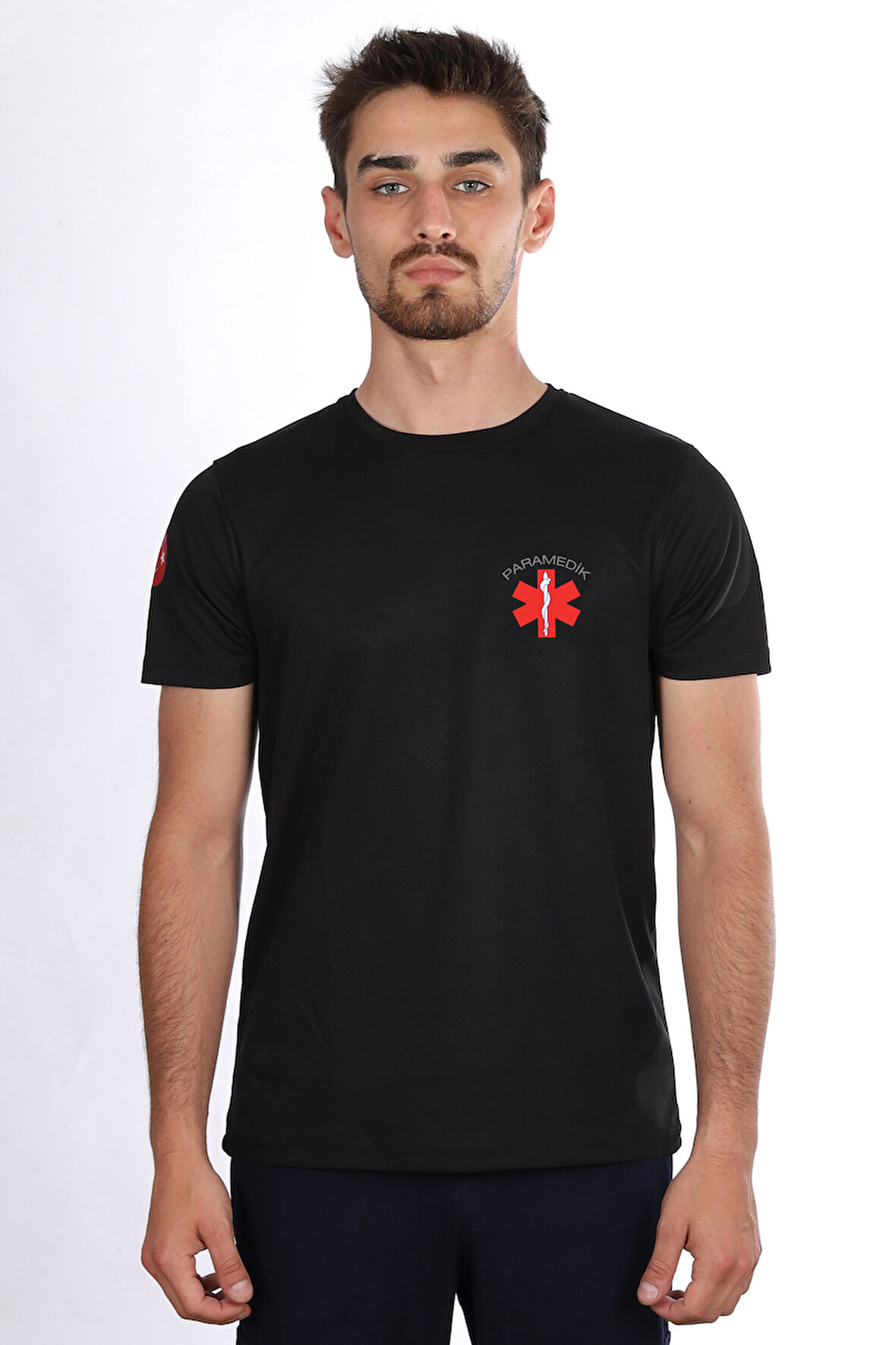 Siyah Paramedik Dry Touch Bisiklet Yaka Tişört Unisex