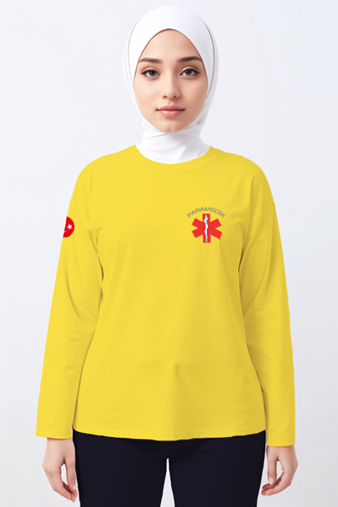 Sarı Paramedik Bisiklet Yaka Uzun Kollu Tişört Unisex