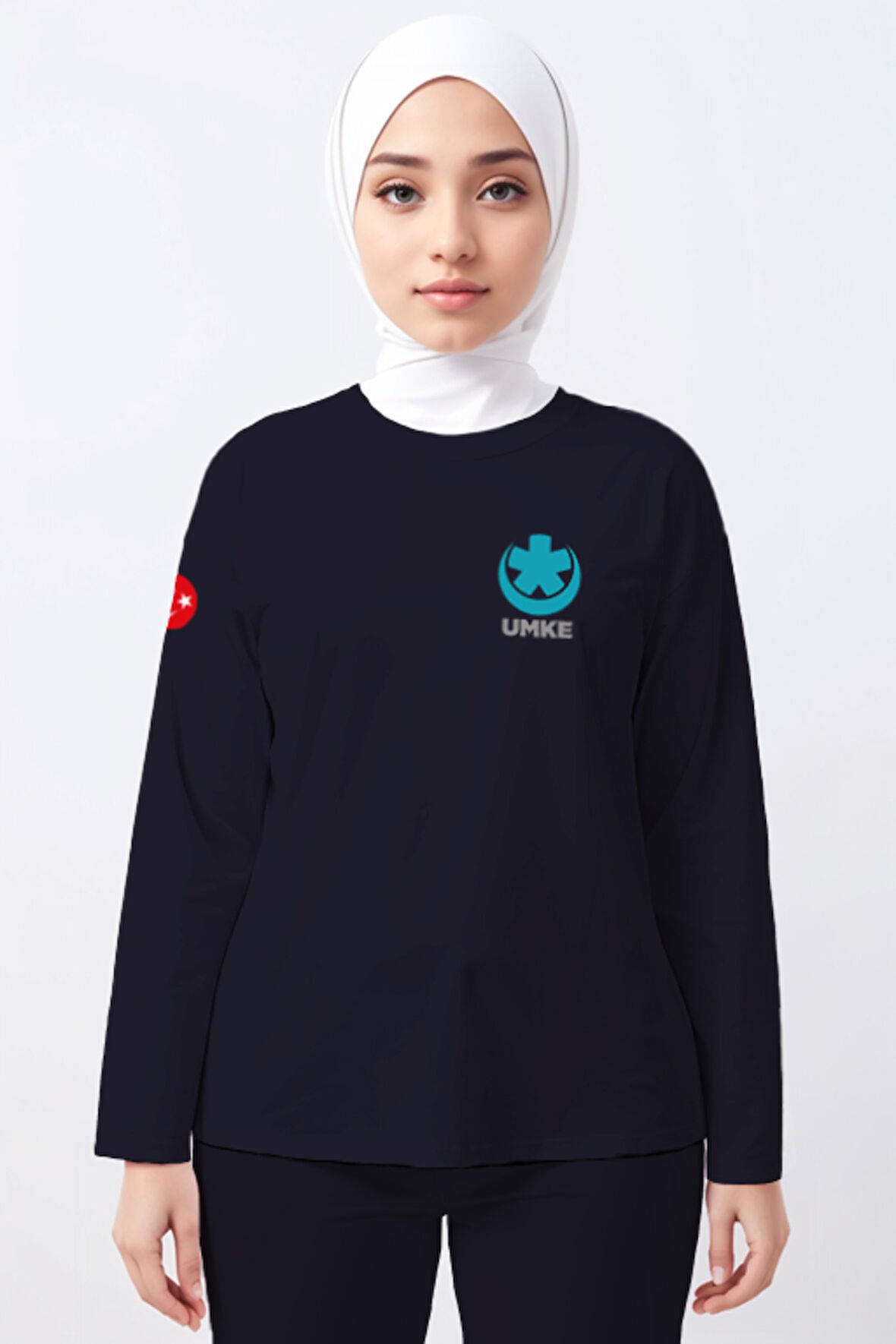Lacivert UMKE Bisiklet Yaka Uzun Kollu Tişört Unisex
