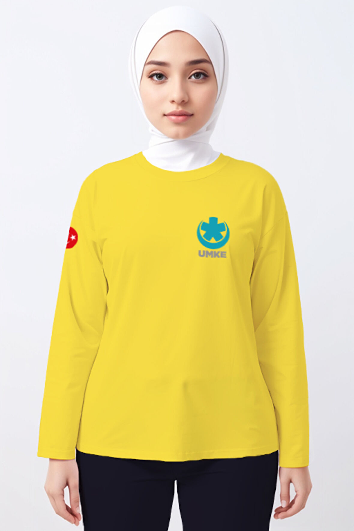 Sarı UMKE Bisiklet Yaka Uzun Kollu Tişört Unisex