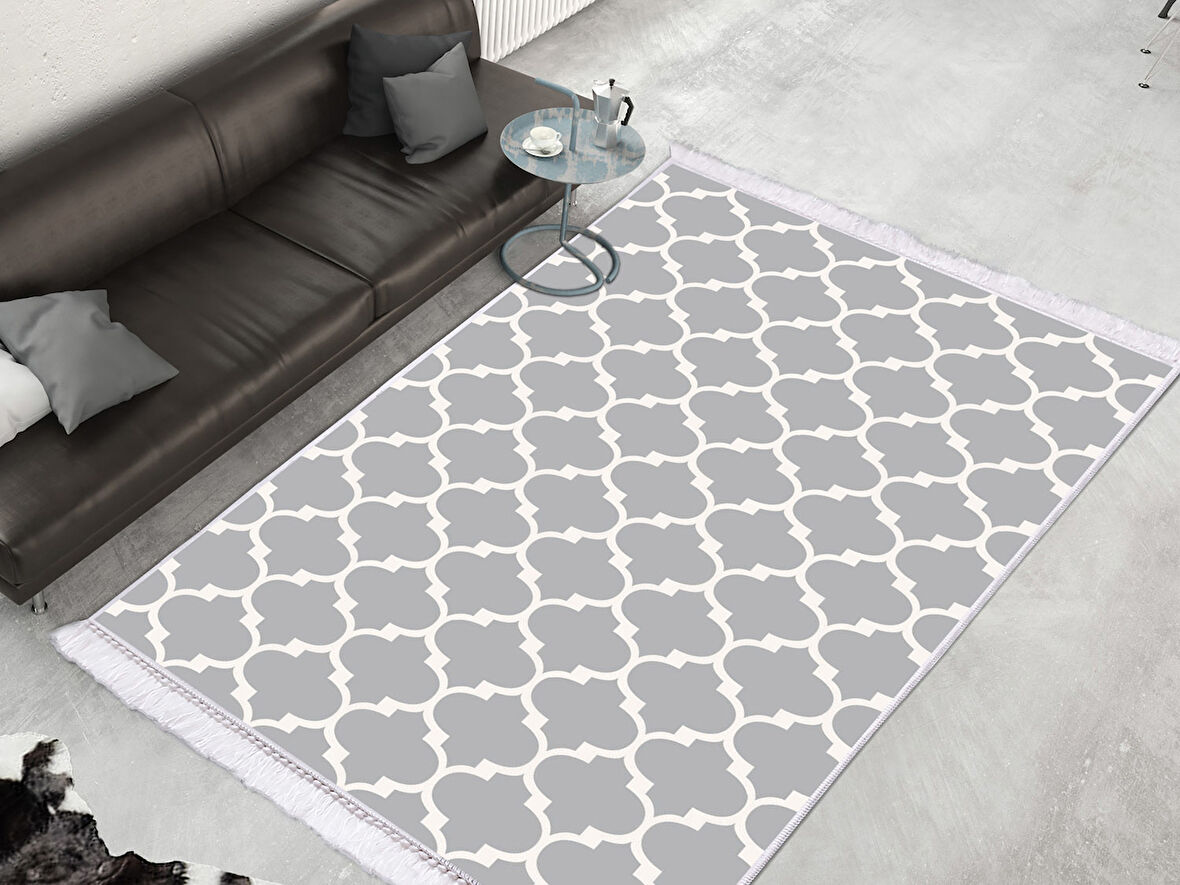 Dekoreko İnci Halı Dijital Saçaklı 2025 -Beyaz