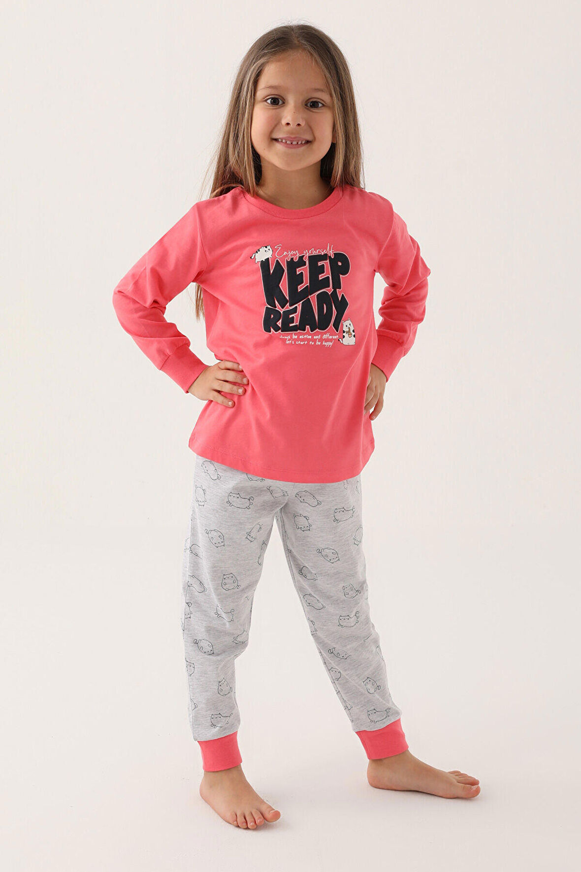 Rolypoly Enjoy Yourself Pembe Kız Çocuk Uzun Kol Pijama Takım