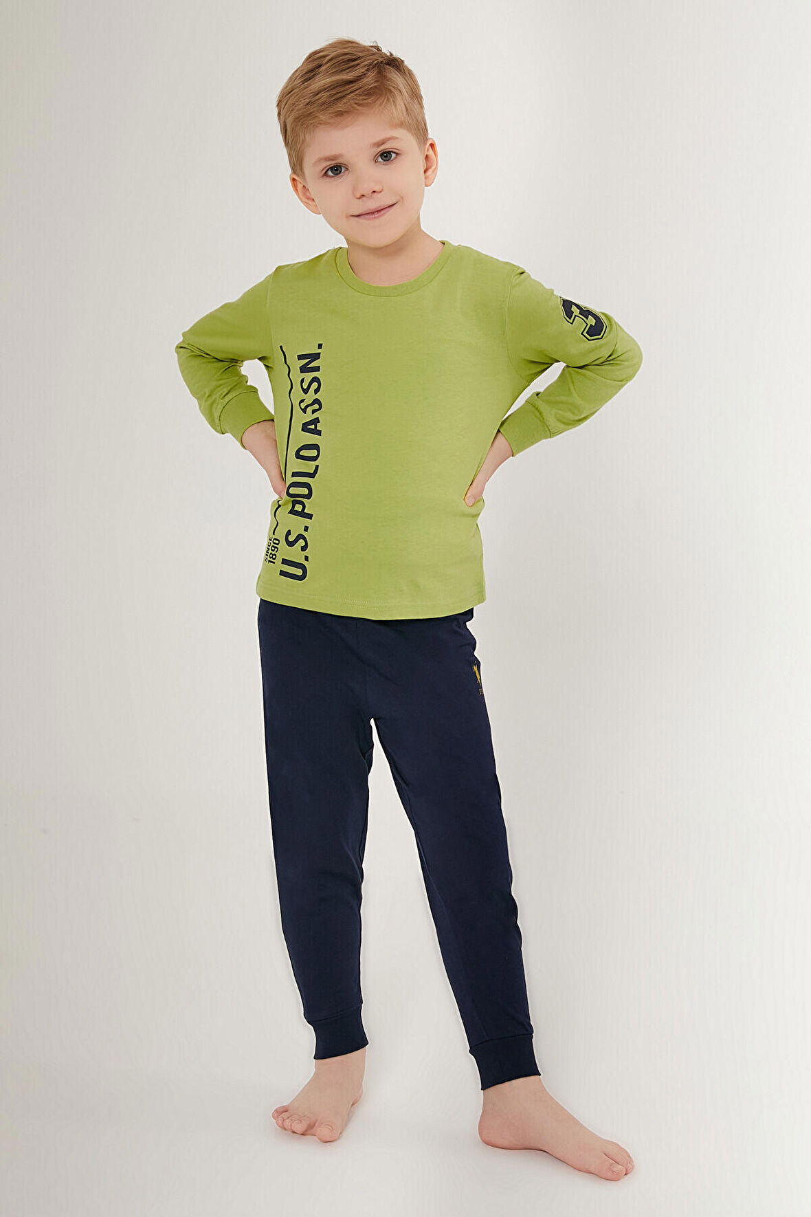 U.S. Polo Assn Multicolored Yeşil Erkek Çocuk Uzun Kol Pijama Takım