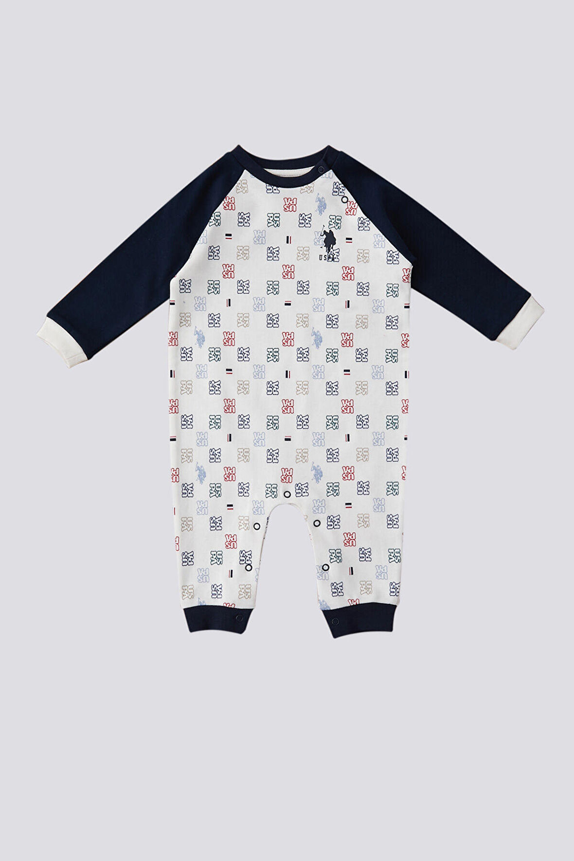 U.S. Polo Assn Garnili Çıtçıt Yaka  Krem Bebek Tulum