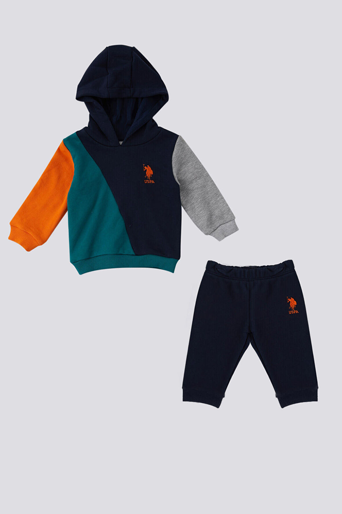 U.S. Polo Assn Lacivert Kapüşonlu Garnili Erkek Bebek 2 Li Takım