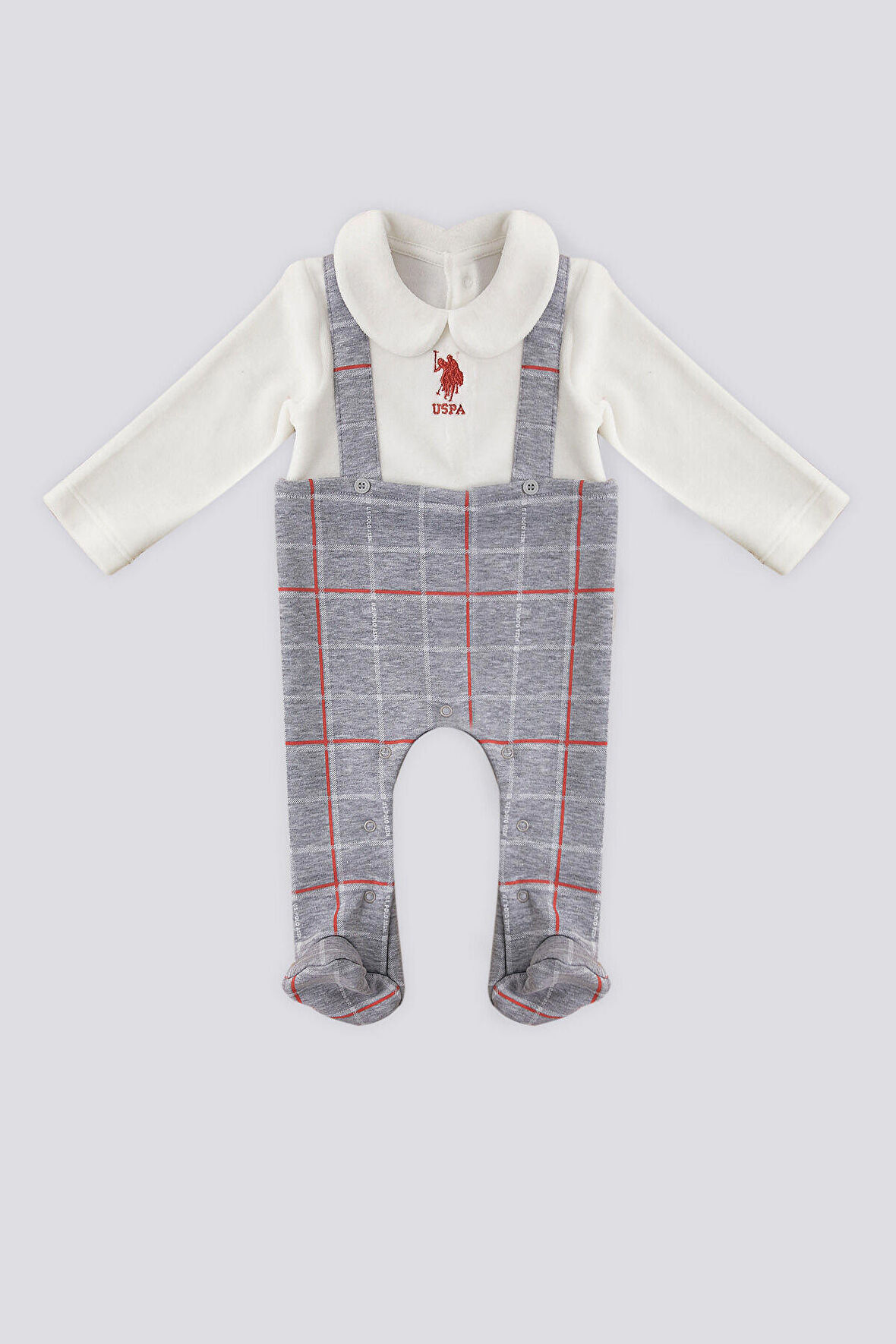 U.S. Polo Assn Gri Melanj Kadife Bebek Tulum