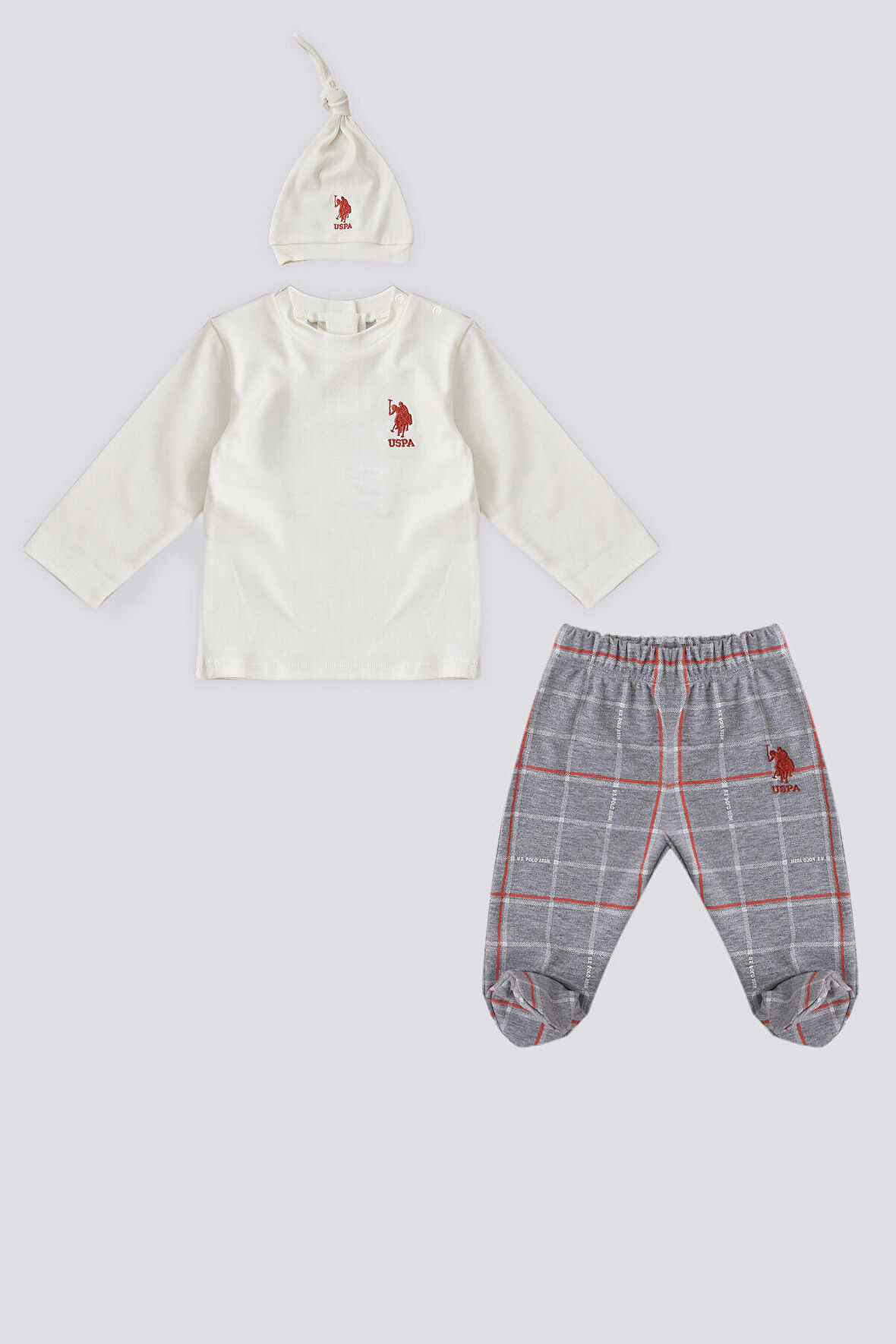 U.S. Polo Assn Krem Şapkalı  Bebek 3Lü Takım