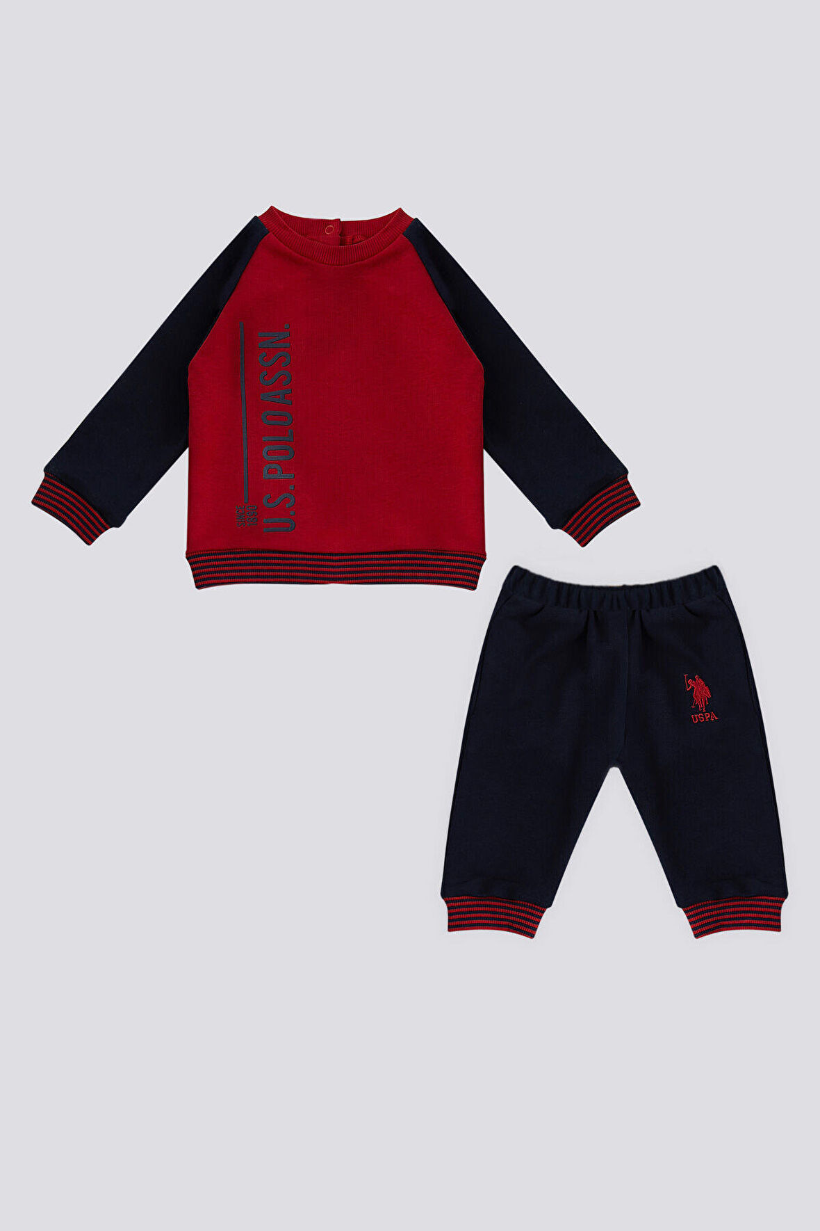 U.S. Polo Assn Kırmızı Çizgili Ribana Detay Bebek 2 Li Takım