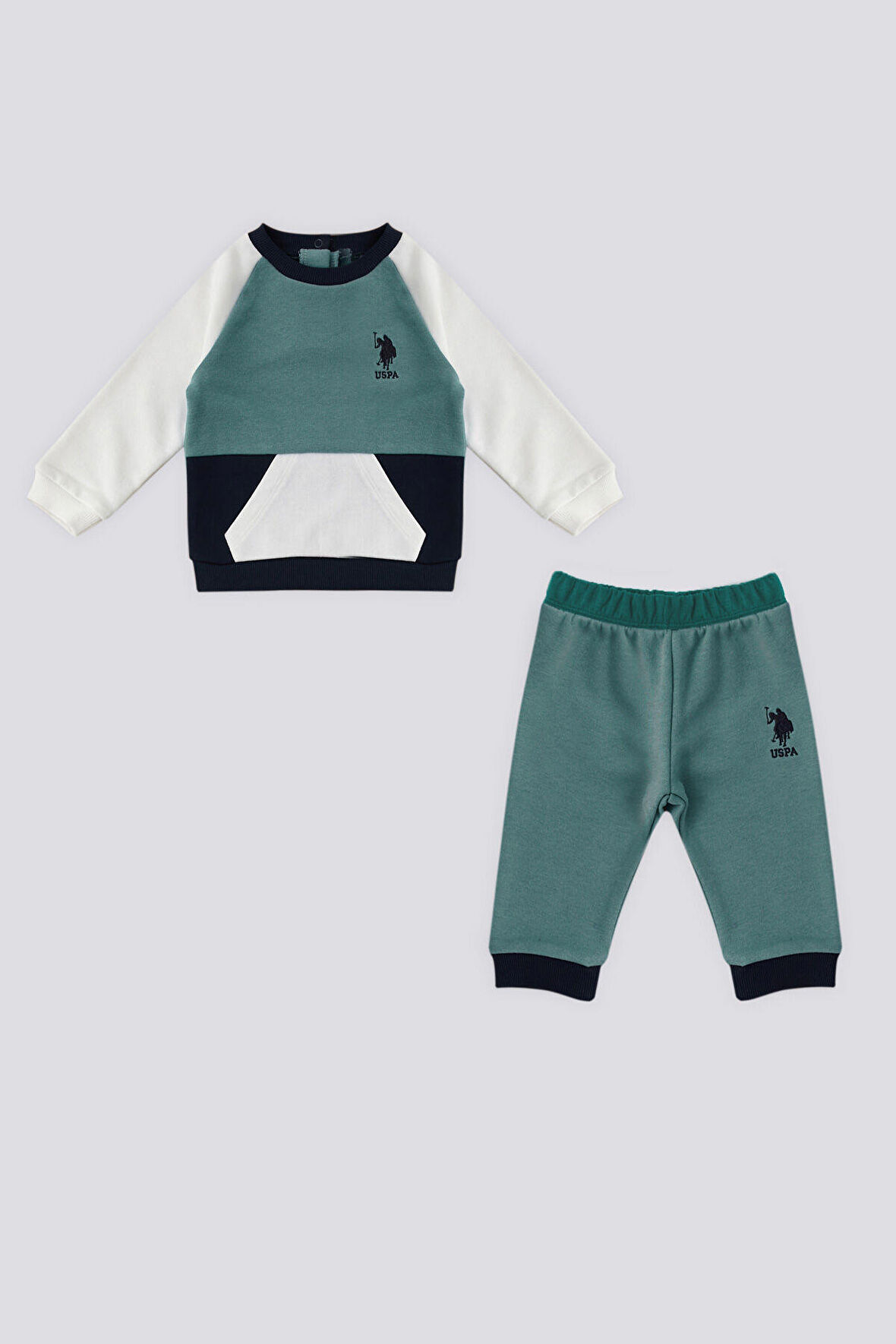 U.S. Polo Assn Petrol Kanguru Cepli Erkek Bebek 2 Li Takım