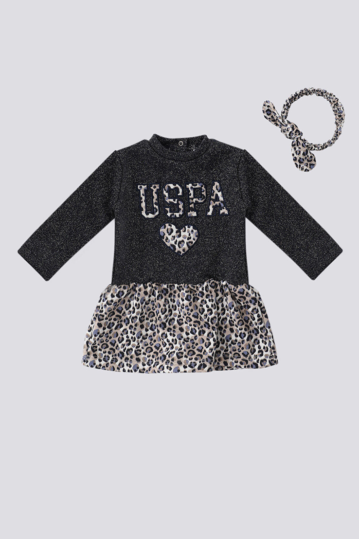 U.S. Polo Assn Siyah Simli Garnili Etek Detay Bebek 2 Li Takım